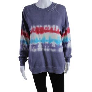 ISMBS Womens Round Neck California Tie Dyed Sweater Purple Multi Size XS